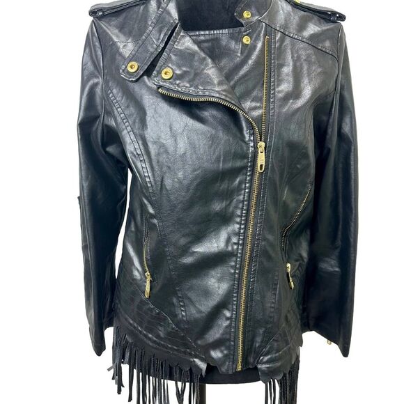 Steve Madden fringe Faux Leather Jacket Size Large - Picture 3 of 14
